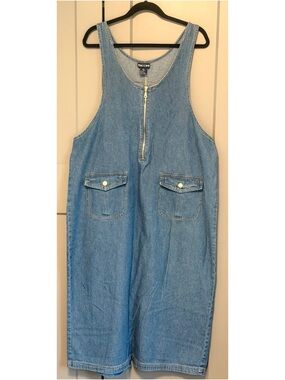 Vtg 90s Baccini Denim Overall Jumper Midi Dress Cargo Pockets Cottagecore Sz 20W
